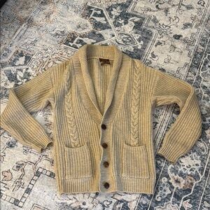 Vintage wool Tan Cable Knit Cardigan with leather buttons by preferred stock
